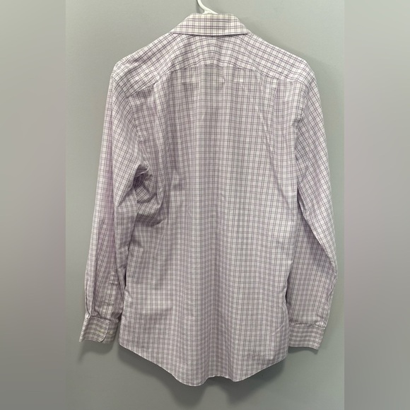 π NORDSTROM Men's Shop Non-Iron Dress Shirt - Purple Plaid (Size 16 Trim Fit)π - Picture 4 of 12
